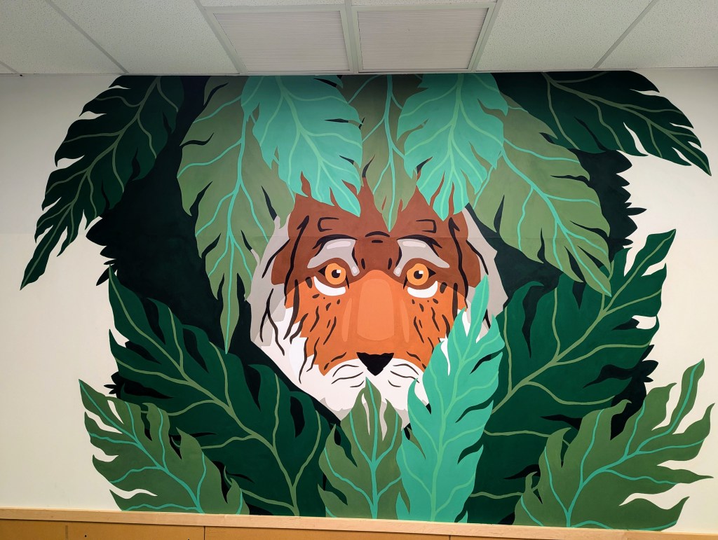 Littlerock Elementary Mural: Tiger Mascot Roars to Life in Jungle&nbsp;Scene